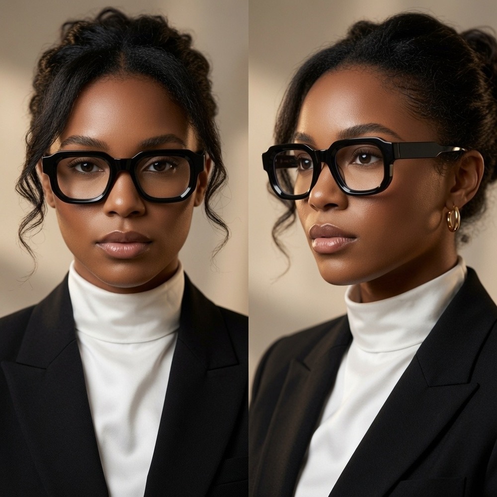 Chunky Black Women Square Glasses Blue Light Blocking Bold Acetate Frame Hip Hop